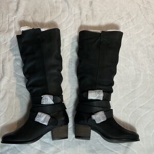 Elegant Black leather Heeled Boots for Women NEW